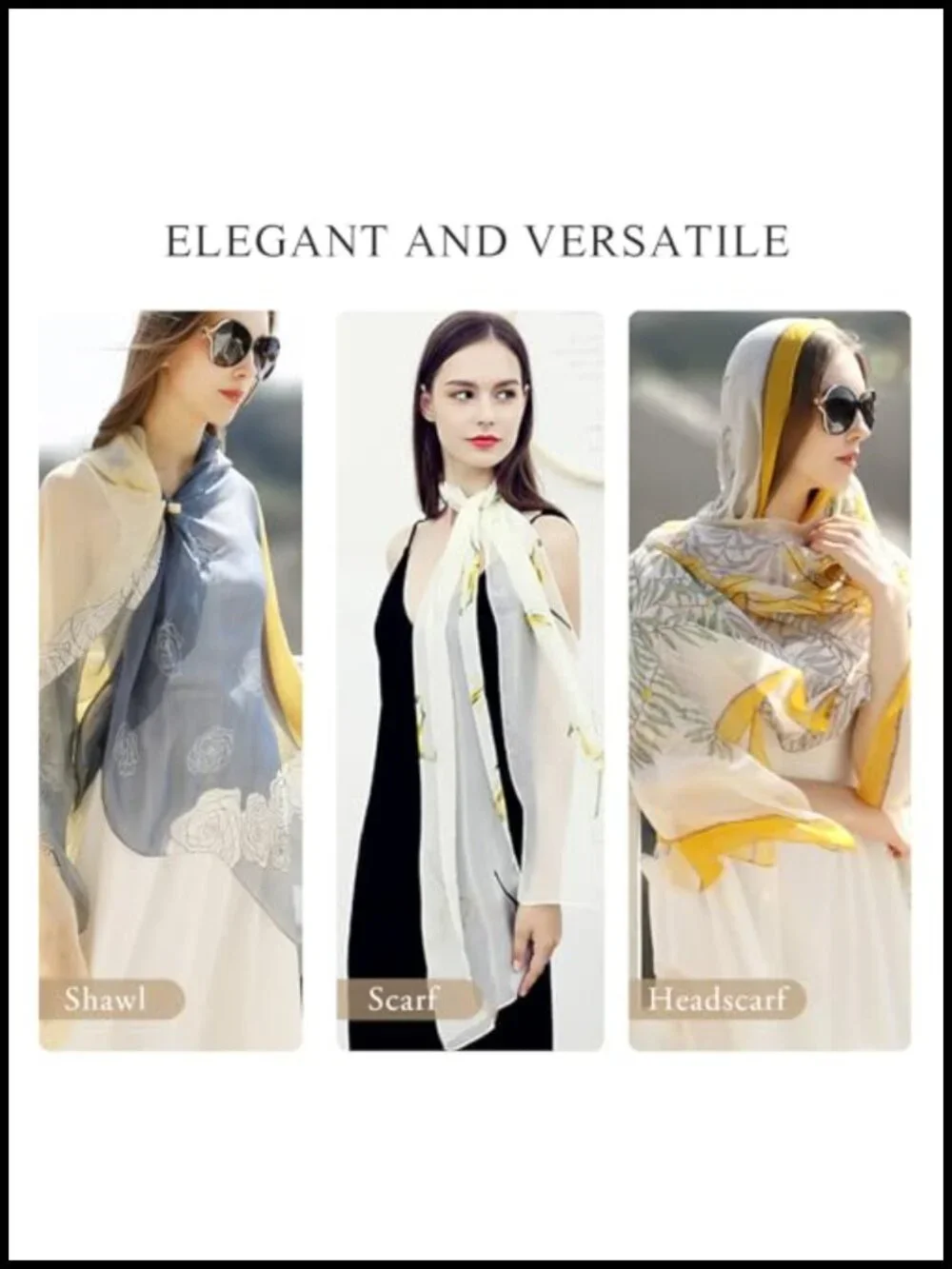 Silk Chiffon Scarf With Lotus Embroidery, Lightweight Shawl Wrap, Floral Pattern